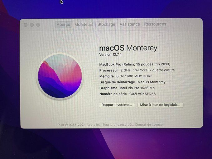 MacBook PRO 15" i7 8 Go 512 Go SSD - Rétina AZERTY - Français  -  