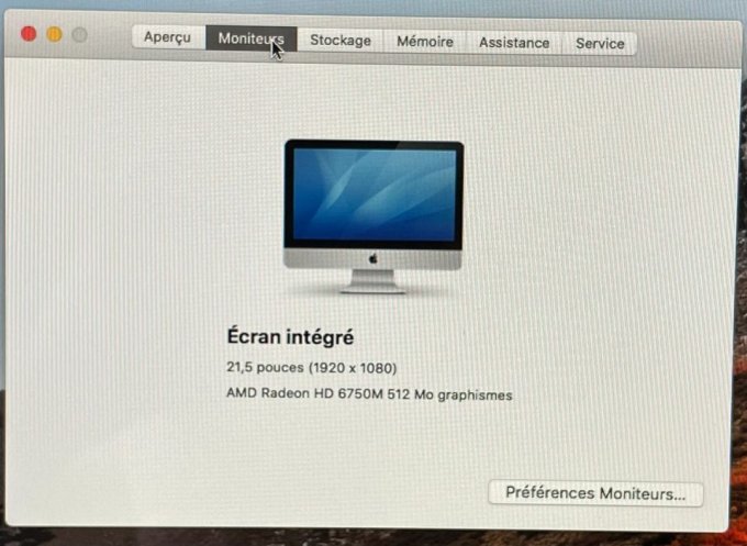 Apple iMac, mi 2011, 21,5 pouces 256Go SSD 4 Go complet clavier/souris 