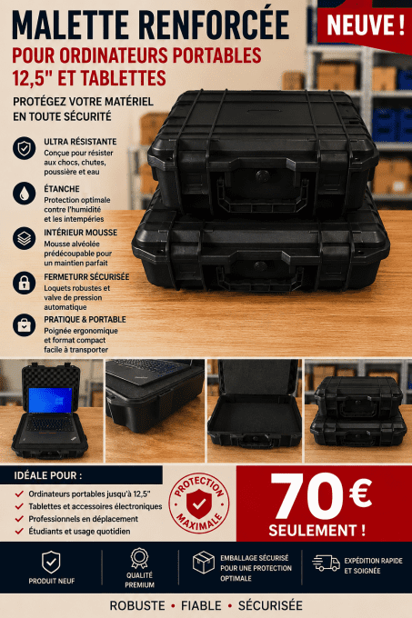 Malette renforcée pour ordinateur portables 12,5" et tablettes. 