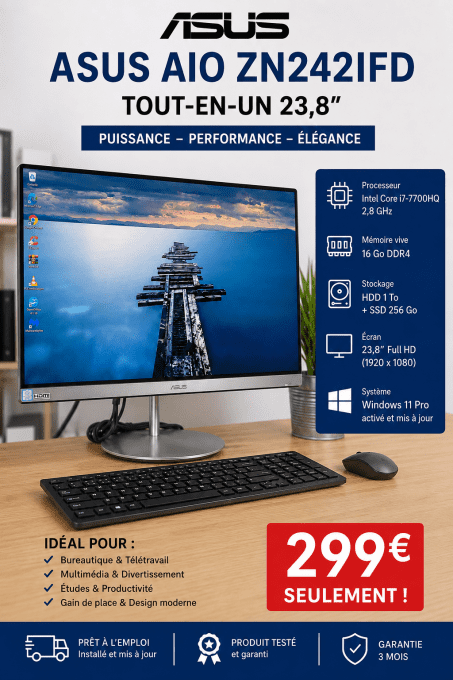 ASUS AiO ZN242iFD 23,8" – Core i7 – 16 Go RAM – 256 Go SSD + 1To HDD