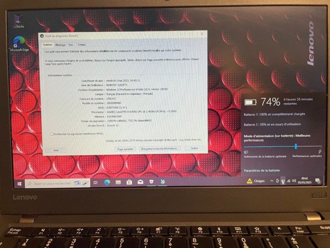 LENOVO THINKPAD 12,5" X270 / i5 / 8Go / 256Go SSD / wifi / webcam / écran 12.5“  Windows 10 pro  - C