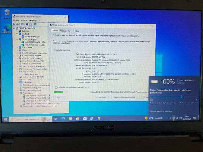 Asus pro P535 i5 2450M 2,50Ghz 4Go 500Go wifi webcam AZERTY
