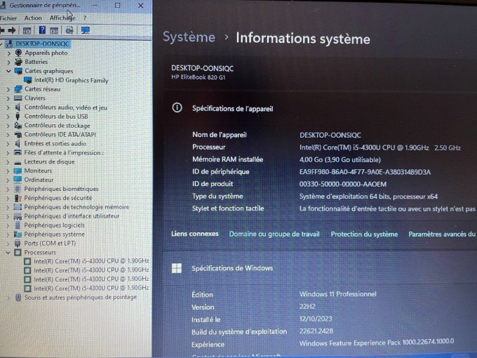 HP Élitebook 820G1 core i5 1,90GHz 5OOGo  4Go  AZERTY - 