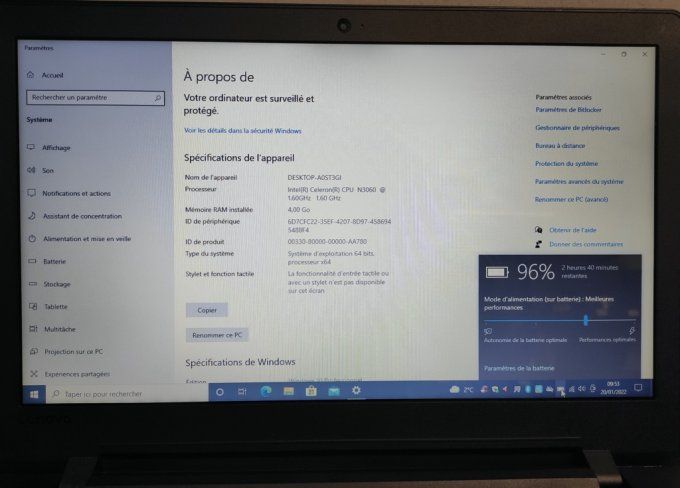 Lenovo  ideapad 110-4Go-256Go SSD-webcam-wifi-Bluetooth-écran 15.6"-Win 10 