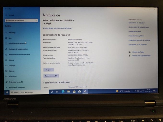 Lenovo Thinkpad T540p 15,6" i5  8Go AZERTY - Francais -