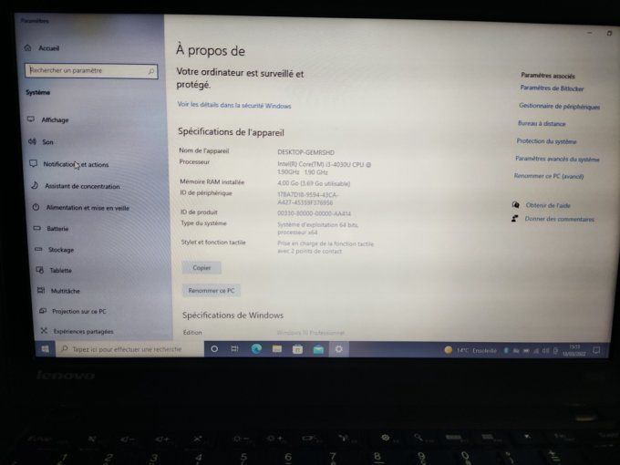 Lenovo ThinkPad X240 12" Core i3 1,9 GHz- 500Go - 4 Go AZERTY