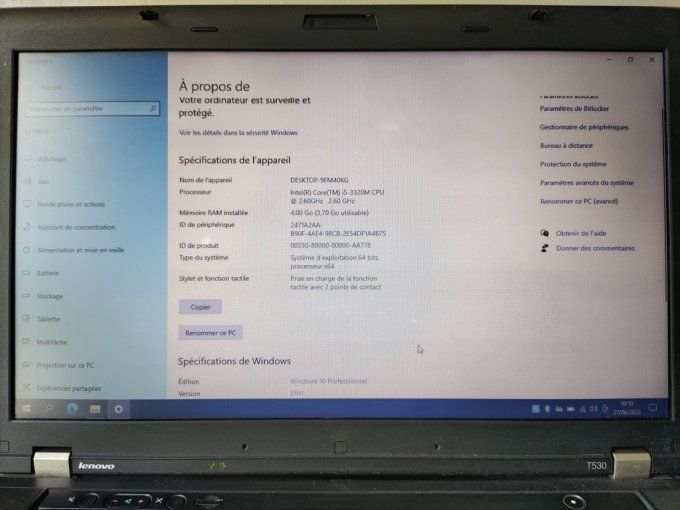 LENOVO THINKPAD T530 i5 / webcam / wifi / écran 15.6" AZERTY Francais