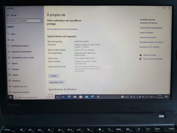 Lenovo Thinkpad L460 14" Core i5 2,40 GHz - 500 Go - 8 Go AZERTY - 