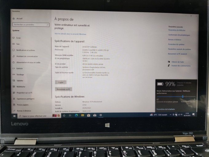 Lenovo ThinkPad Yoga 260 12" Core i5 2.3 GHz - SSD 256 Go - 8 Go AZERTY - Français - 