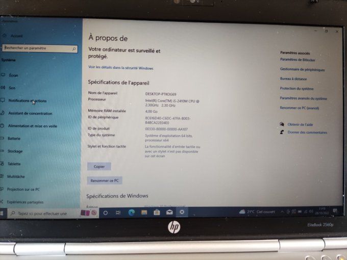 HP EliteBook 2560P 4Go 320GO 12" Core i5 2,5 GHz - AZERTY - Français