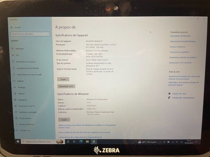 Zebra ET 85B  12" Core i5 1.10 GHz - SSD 256 Go - 8 Go   - 
