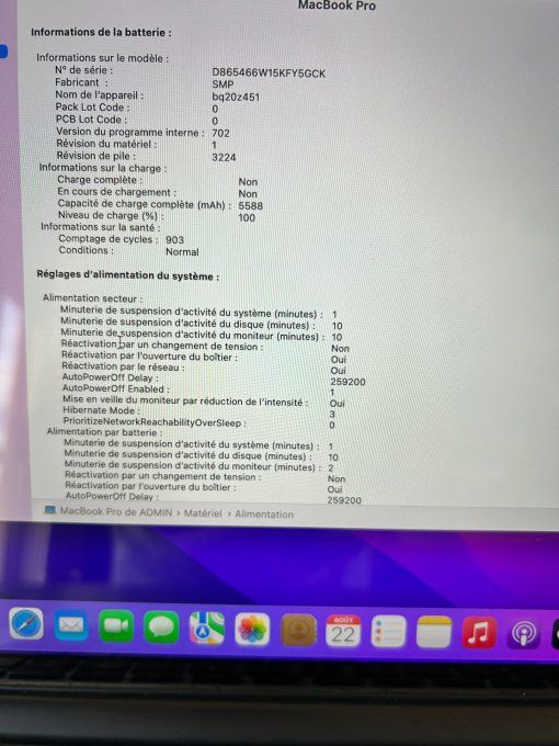 MacBook Pro 13" rétina (2015) i5 128 SSD 16GO  - AZERTY - Français  - couleur Argent