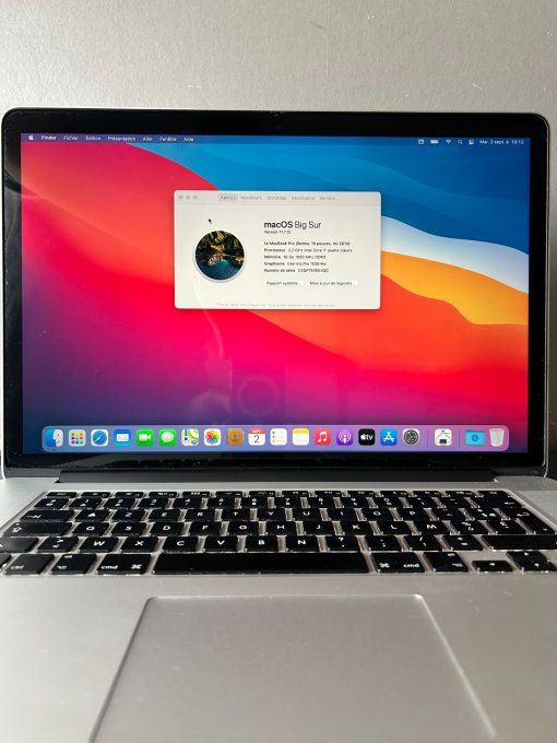 MacBook PRO 15" i7 16 Go 128 Go SSD - Rétina AZERTY - Français  -  MacOs Bigsur 2023