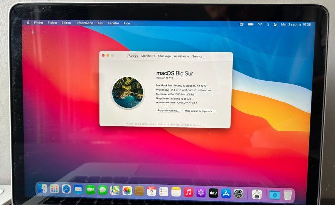 MacBook Pro 13" rétina (2014) i5 128 SSD 4GO  - AZERTY - Français  -MacOs Bigsur 2023