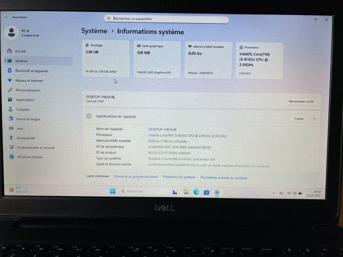 Dell Latitude 3500 15" Core i3 2,10 GHz - 256 Go SSD- 8 Go AZERTY - Français  AZERTY -