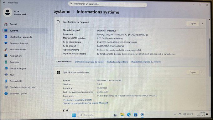 Lenovo Thinkpad T580 15,6" i7  16Go  256Go SSD AZERTY - Français -Windows 11 pro - - Copie