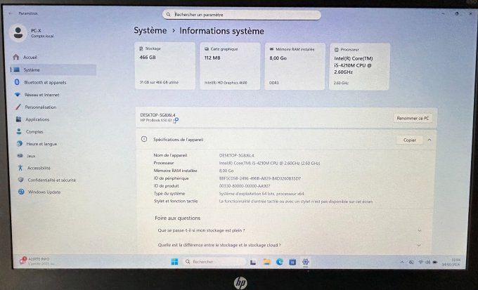 PC Portable HP ProBook 650 15,6" i5 8Go 500Go Français 