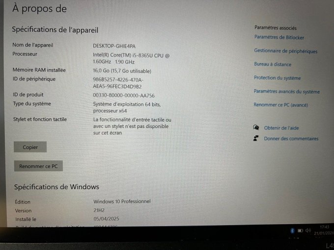 LENOVO THINKPAD L490 ODIS groupe VAG