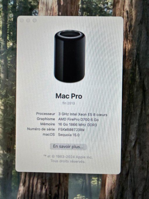 Mac Pro (Fin 2013) Xeon E5 3,5 GHz - SSD 256 Go - 16 Go - Neuf complet