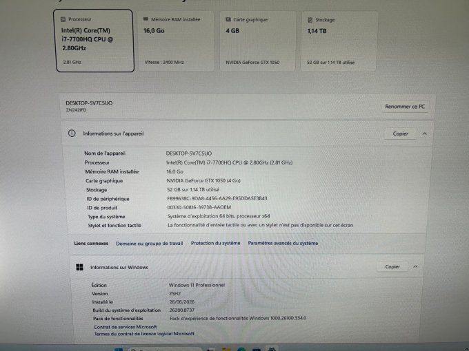ASUS AiO ZN242iFD Tout-en-un 23,8", Core i7-7700HQ 2,8 GHz 16 Go HHD 1 To + SSD 256 Go