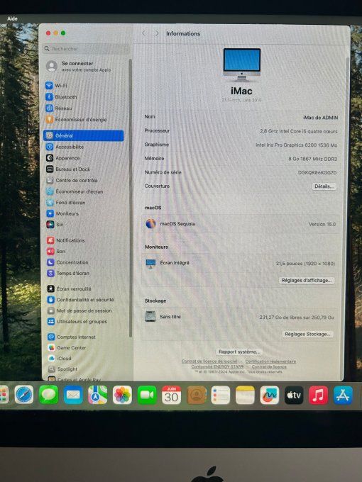 Apple iMac 21,5 pouces i5 256Go SSD 8Go 