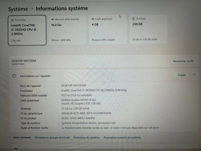 Lenovo ThinkPad P51 – Intel Core i7-7820HQ – 16 Go RAM – SSD NVMe 256 Go – Windows 11 Pro 25H2
