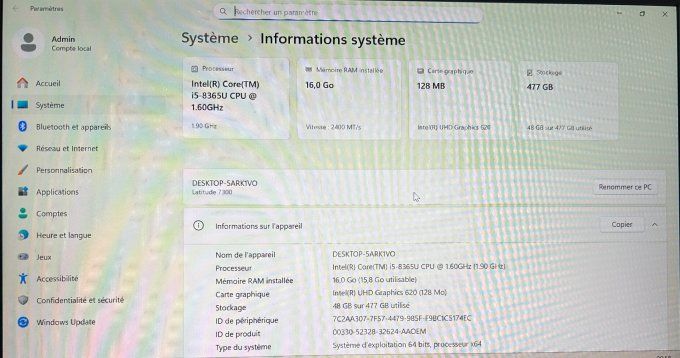Dell Latitude 7300 – Intel Core i5-8365U – 16 Go RAM – SSD NVMe 512 Go – 13,3" – Windows 11 Pro