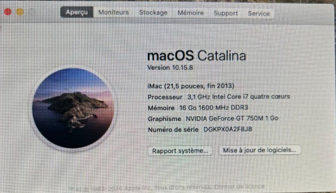 Apple iMac 21,5 pouces i7 256Go SSD 16Go clavier / souris sans fil