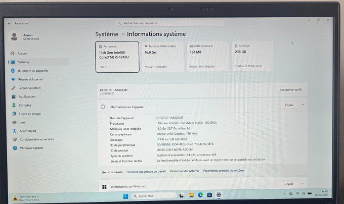 LENOVO - ThinkPad L15 Gen 4 Intel Core i5-1345U - 16 GO - 256 Go - NVMe - 15.5"