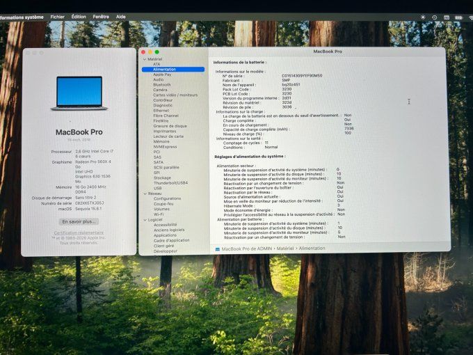 MacBook PRO 16" 2018 i7 16Go 512Go SSD - Rétina AZERTY - Français - MacOs Sequoia 2026