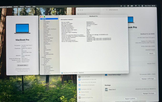 MacBook PRO 16" 2018 i7 16Go 512Go SSD - Rétina AZERTY - Français - MacOs Sequoia 2026