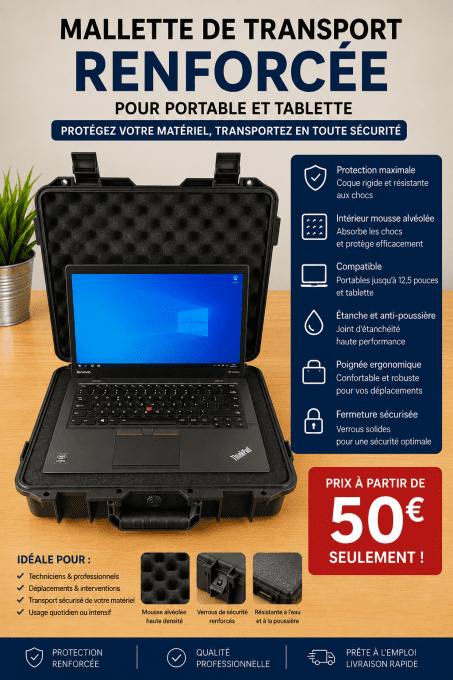 Malette renforcée pour ordinateur portables 12,5" et tablettes. 