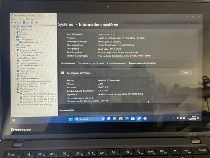 LENOVO THINKPAD x250 / i5 / 4Go / 500Go / wifi/ webcam/ écran 12.5“  Tactile